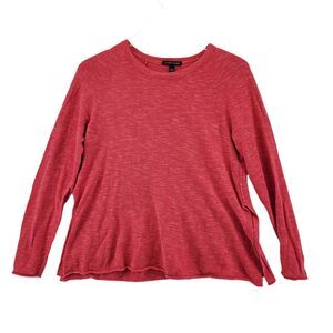 Eileen Fisher Organic Linen Cotton Slub Knit Sweater Coral Pink Size XS Crewneck